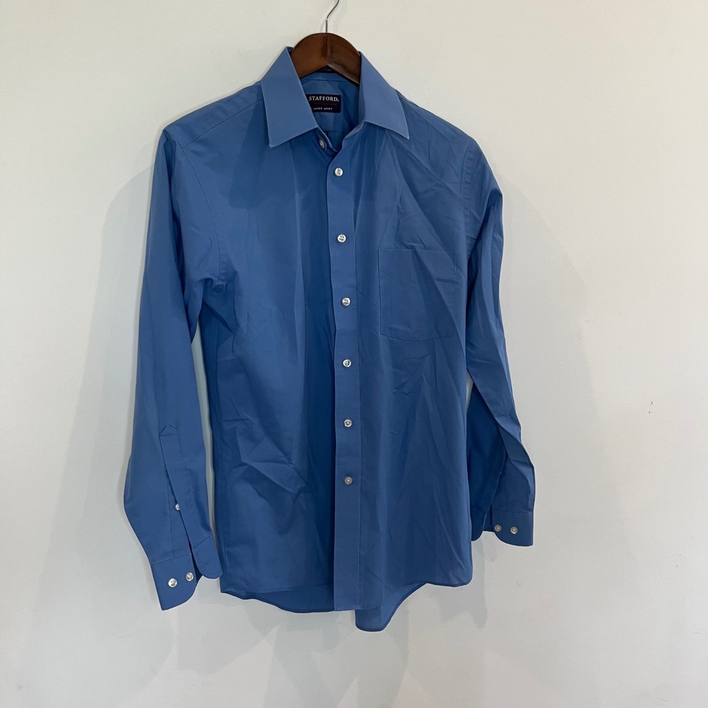Stafford Performance The Super Shirt Mens 14.5 32-33 Blue Classic Fit Shirt